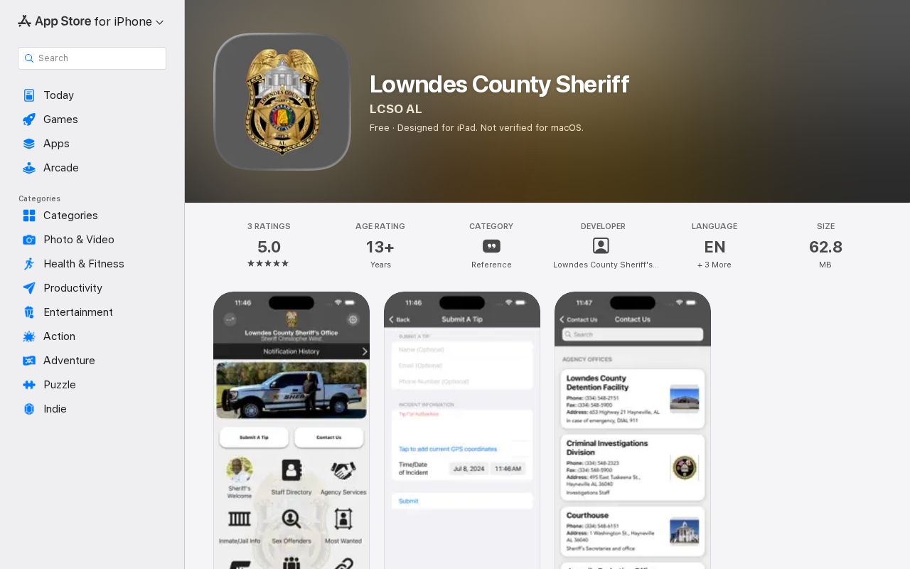Lowndes County arrest lookup in the official Sheriff iOS app