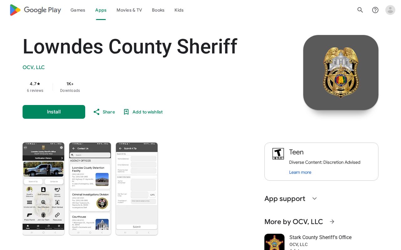 Lowndes County arrest records app listing for Android