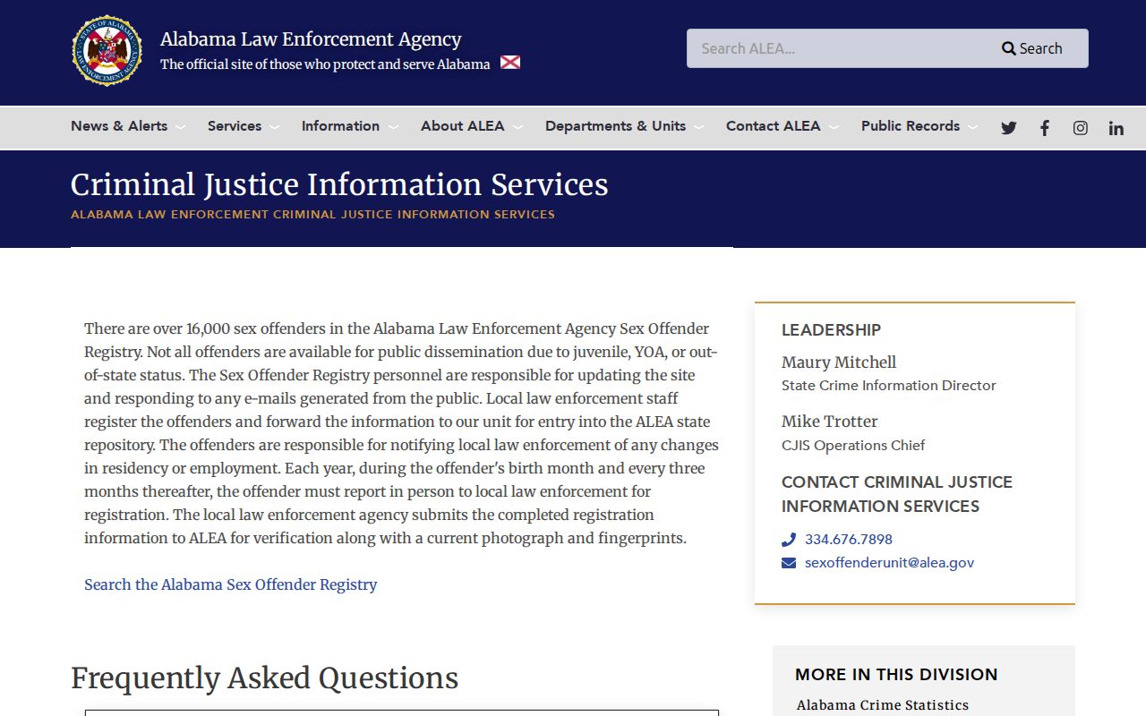 Lowndes County sex offender search on the ALEA registry information page
