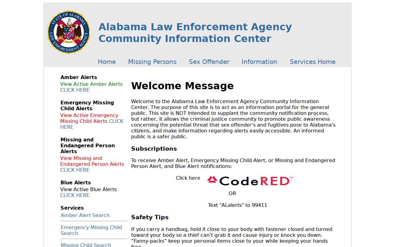 Lowndes County sex offender records through the ALEA Community Information Center